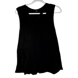 MONROW Asymmetric Slashed Neckline Tank Black Distressed Style Size L
